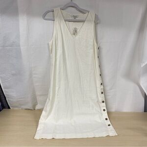 NWT Madewell White Sleeveless Side Button Dress Linen Blend Large